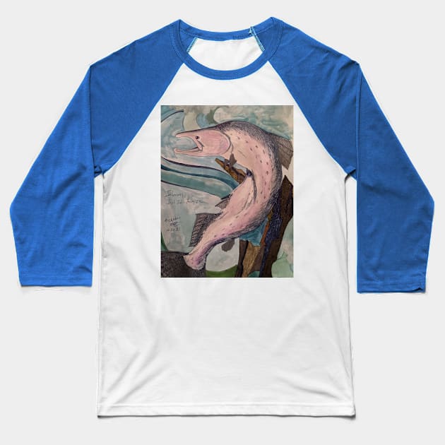 Salmon Baseball T-Shirt by azbaelus